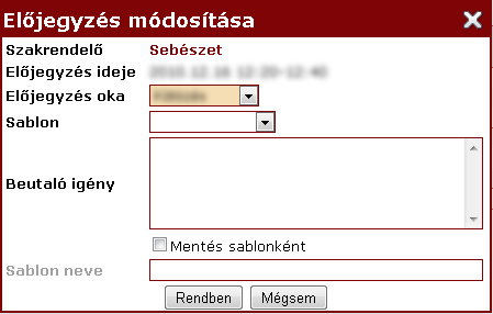 33. ábra Előjegyzés - Előjegyzés módosítása