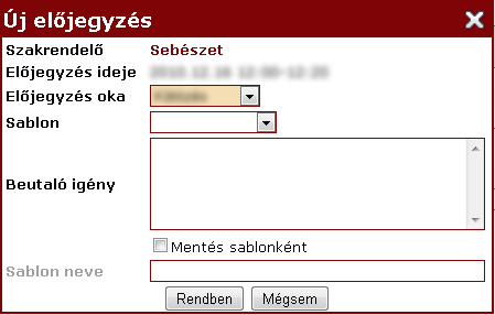 32. ábra Előjegyzés - Új előjegyzés